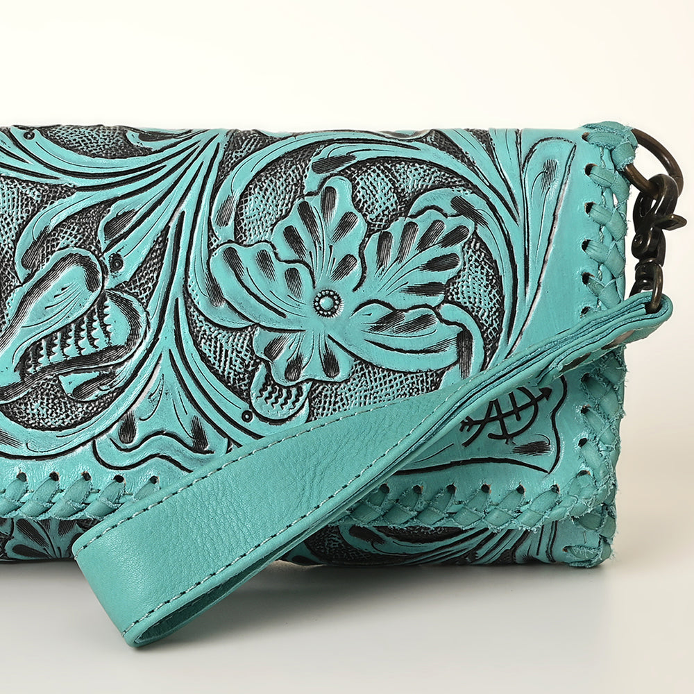 ADBG1106 American Darling Hand-Tooled Leather Western Wristlet Handbag Genuine Leather Floral Carved Wristlet