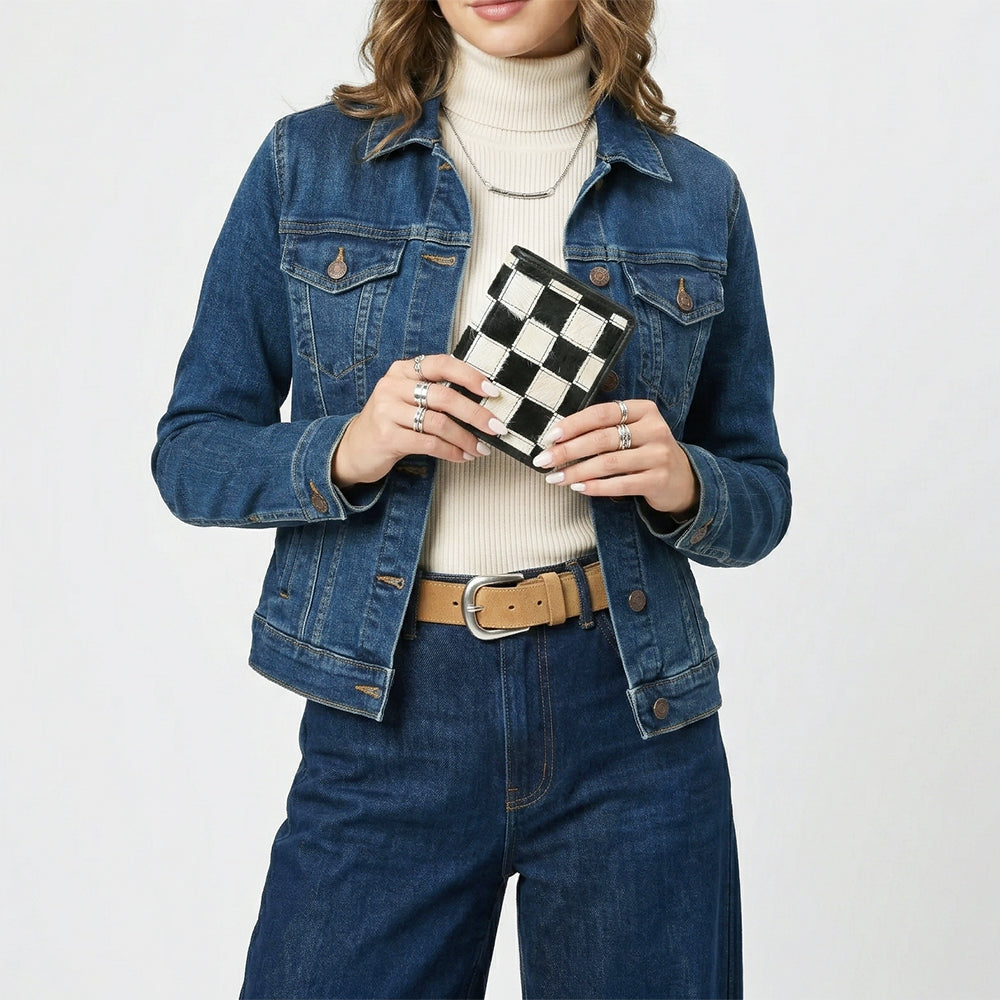 ADBGM1095 American Darling Checkered Hair on Hide & Leather Bifold Wallet