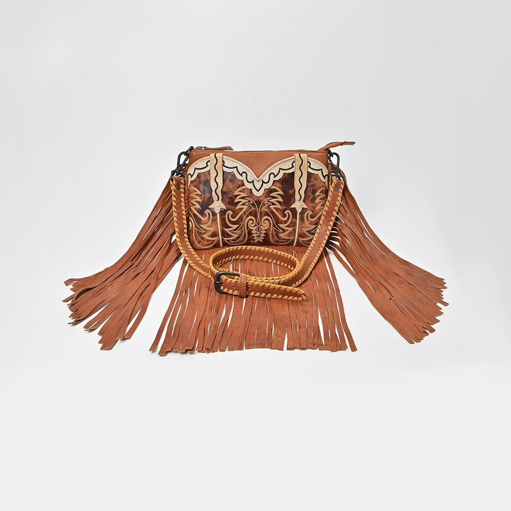 ADBGZ1103 American Darling Genuine Leather Embroidered Western Fringe Crossbody Bag