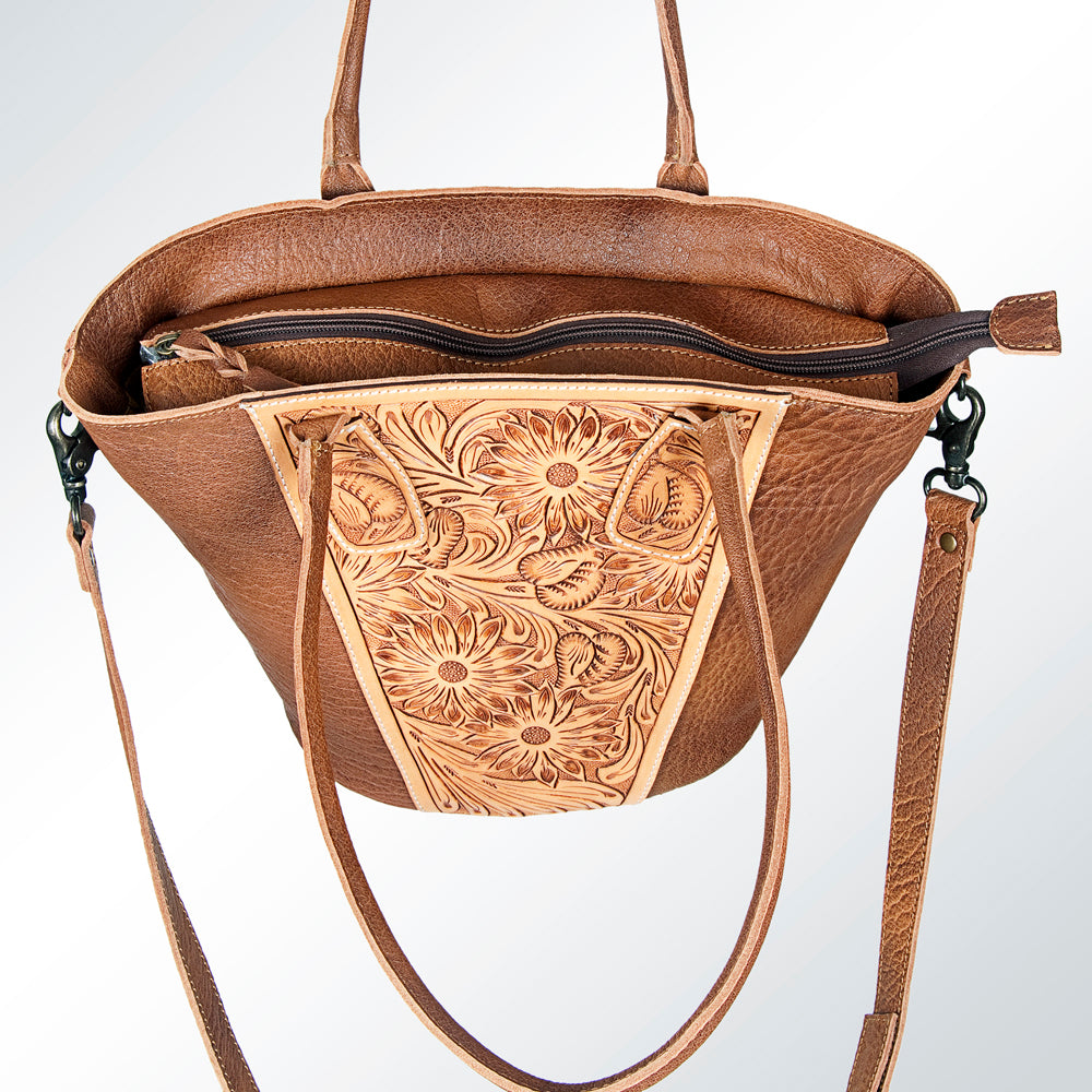 ADBG621B American Darling Hand Tooled Floral Western Leather Tote Bag