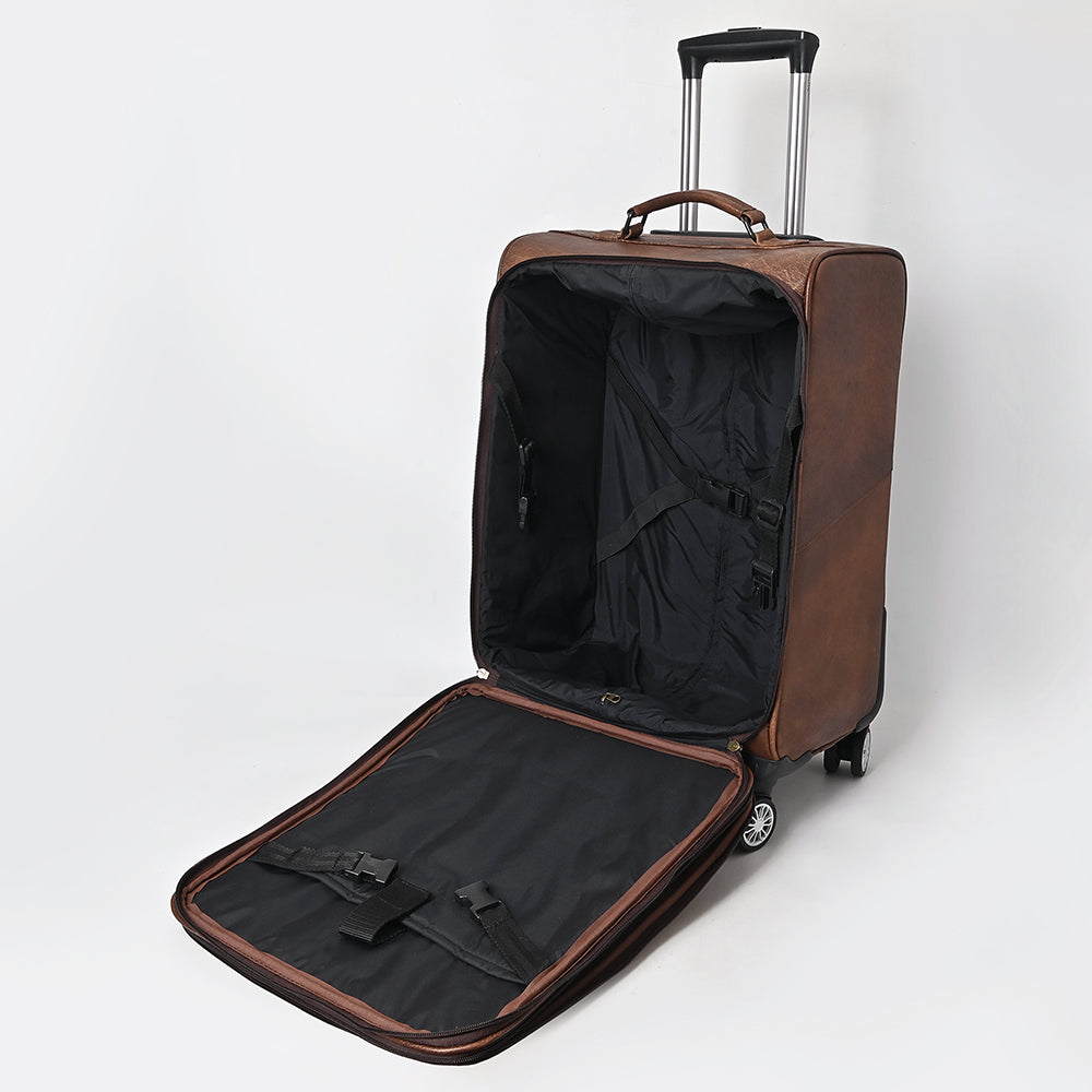 ADBG1599 American Darling Western Genuine Leather Travel Case with Hair-On Cowhide & Hand-Tooled Detailing