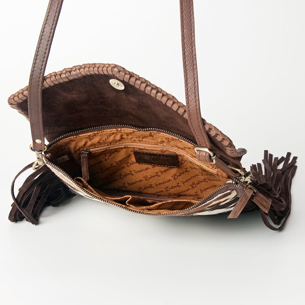 ADBGD121 American Darling Hand Tooled Floral & Hair-On Cowhide Leather Envelope with Turquoise Concho