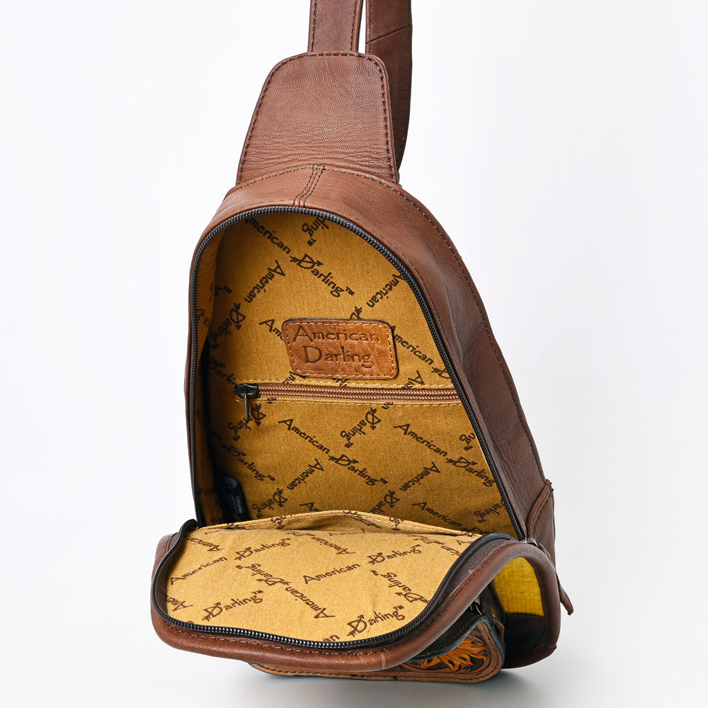 ADBG1146 American Darling Saddle Blanket Sling Bag | Floral Tooled Leather Backpack
