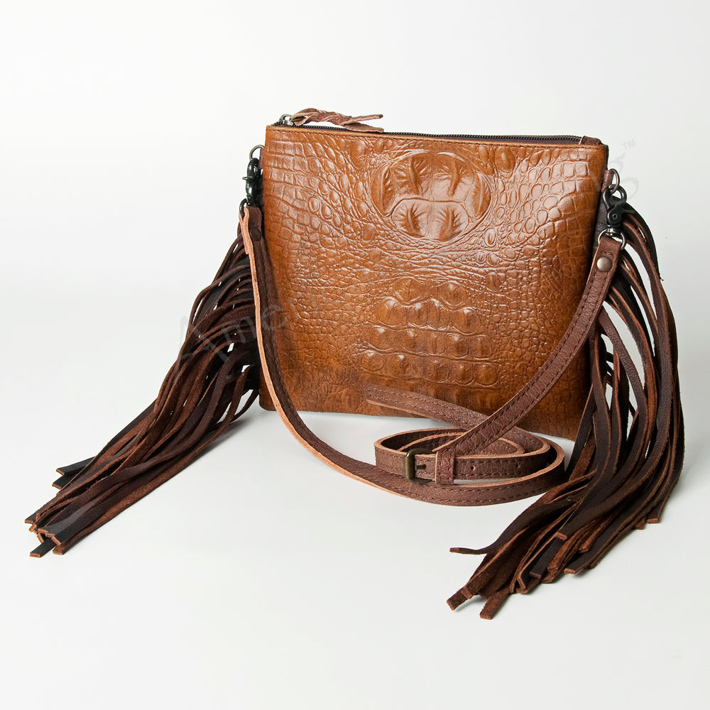 ADBG767A American Darling Western Small Cross body Bag - Crocodile Embossed Leather Fringe Purse