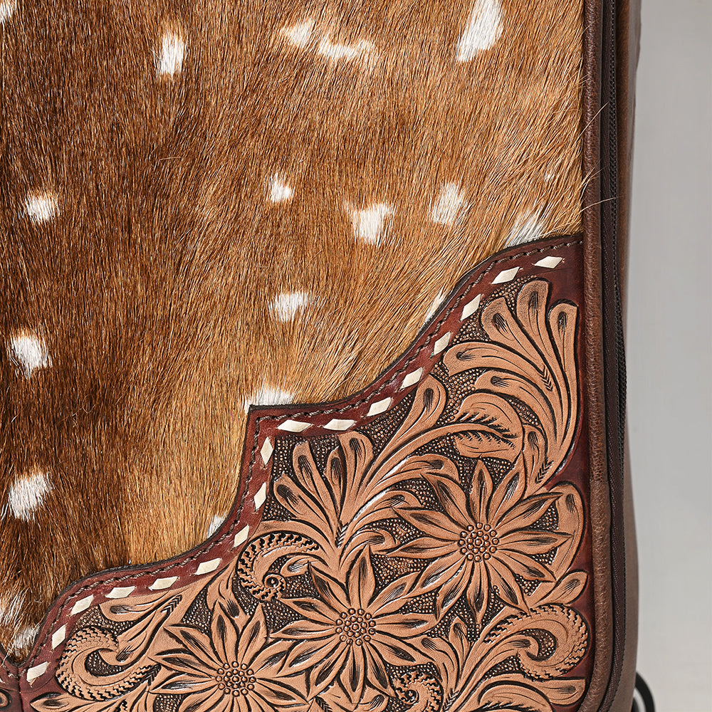 ADBG1599 American Darling Western Genuine Leather Travel Case with Hair-On Cowhide & Hand-Tooled Detailing