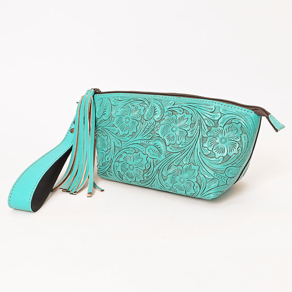 ADBG1234 American Darling Hand-Tooled Western Leather Wristlet Bag - Genuine Floral Carved Women Clutch