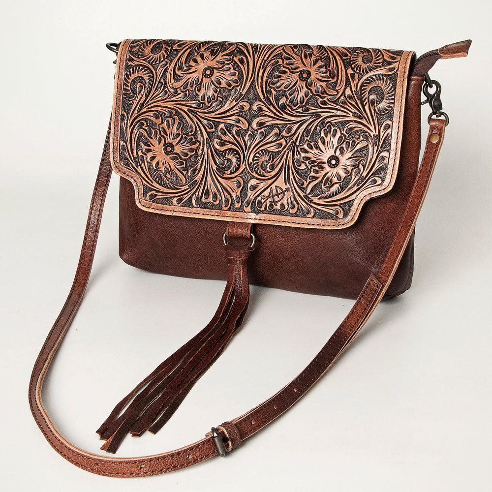 ADBG909 American Darling Handcrafted Hand Tooled Leather Small Cross body Bag with Tassels