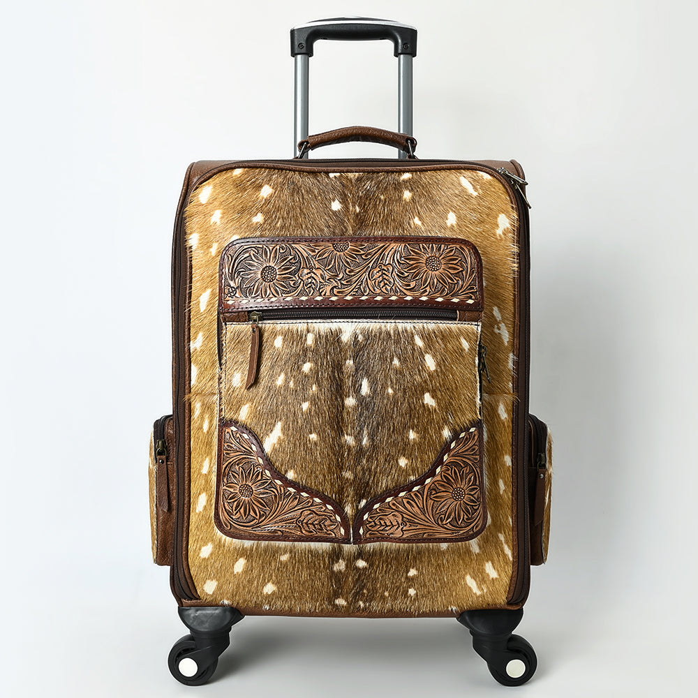 ADBG1637 American Darling Western Leather Travel Case with Hair-On Cowhide and Hand-Tooled Detailing