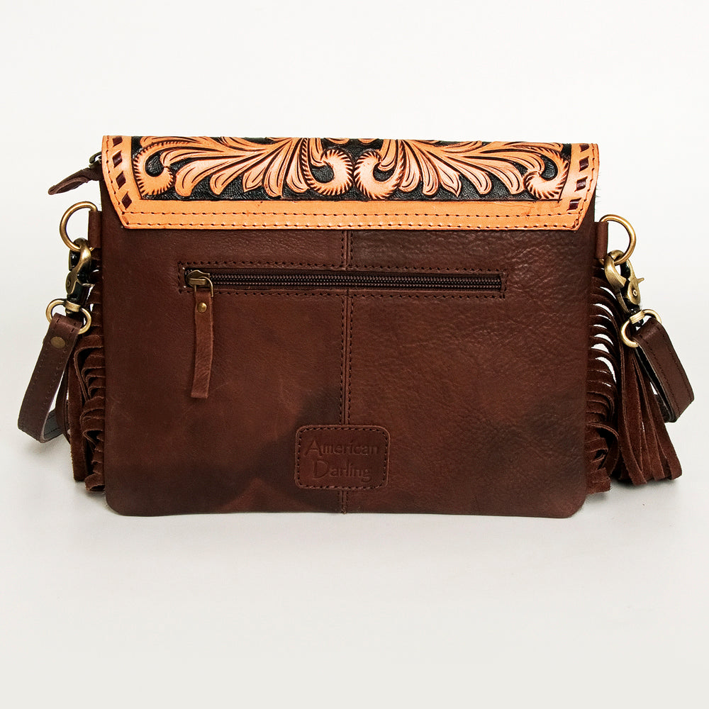 ADBGD120 American Darling Hand Tooled Floral & Hair-On Cowhide Envelope with Turquoise Concho