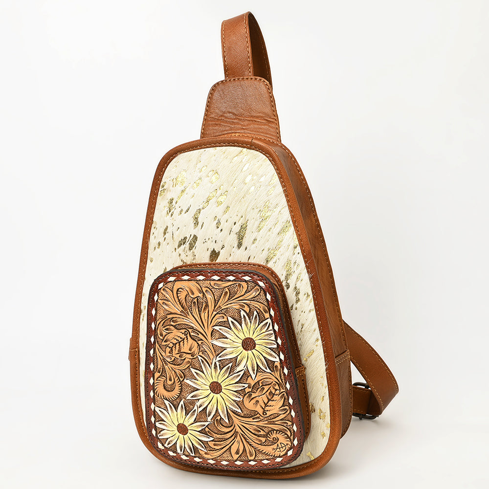 ADBG1146 American Darling Floral Hand Tooled Bag | Hair on Cowhide Sling
