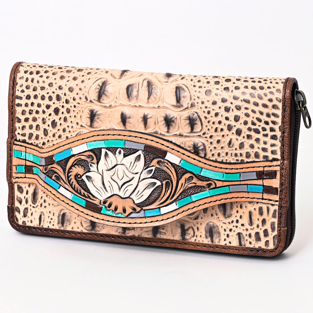 ADBG1190 American Darling Western Leather Wallet Bag Crocodile Embossed Hand Tooled