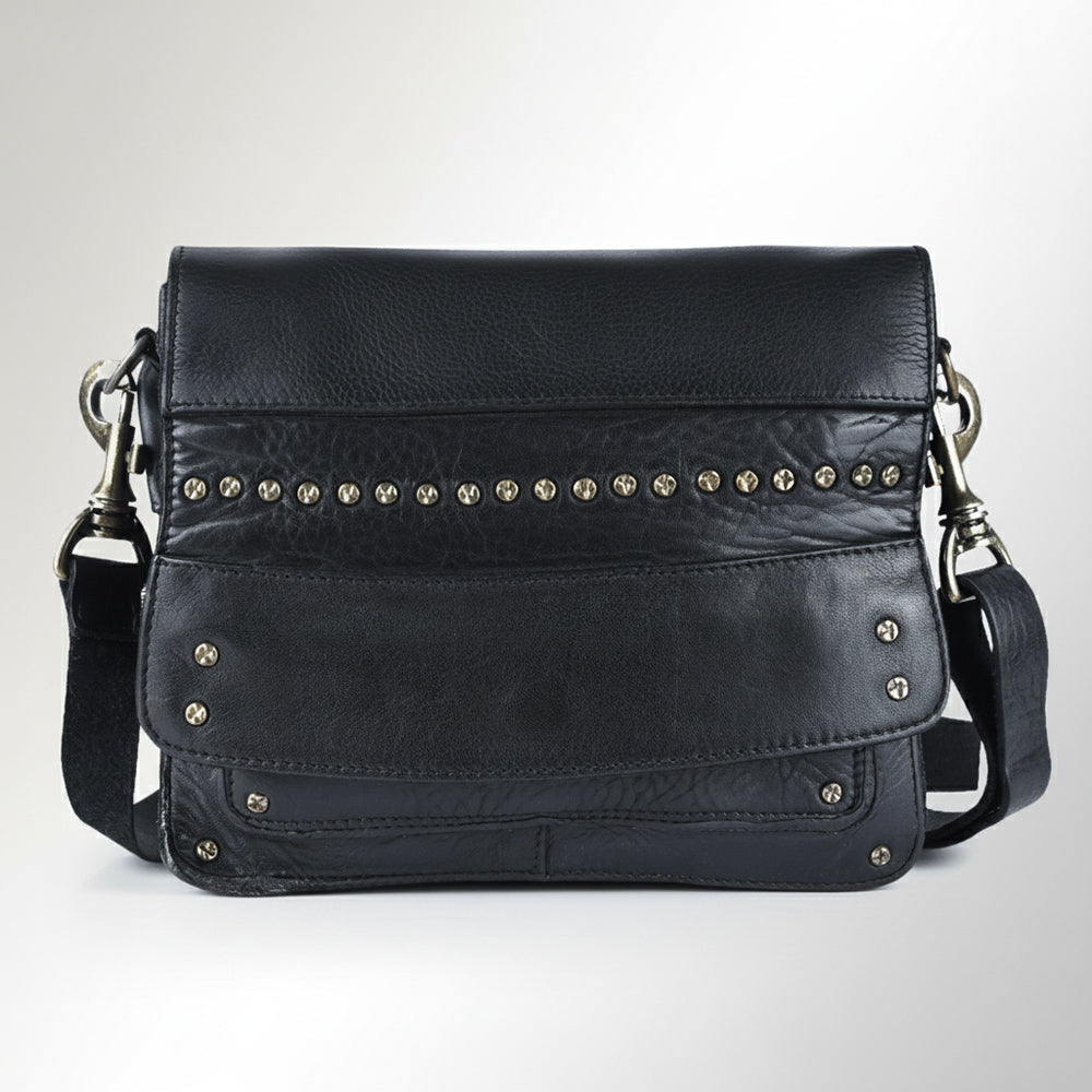 SWC170 Flap-Front Studded Crossbody Bag