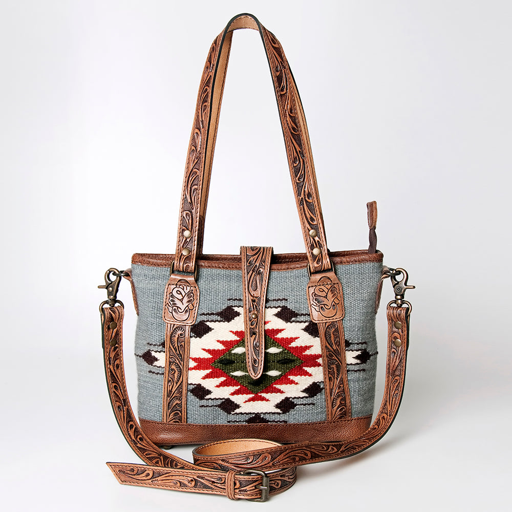 ADBG773 American Darling Western Leather Tote Bag - Hand Tooled Floral & Saddle Blanket