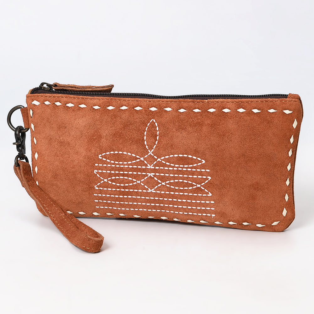ADBG1652 American Darling Western Genuine Suede Leather Wristlet Bag with Buck Stitching Handcrafted Genuine Design