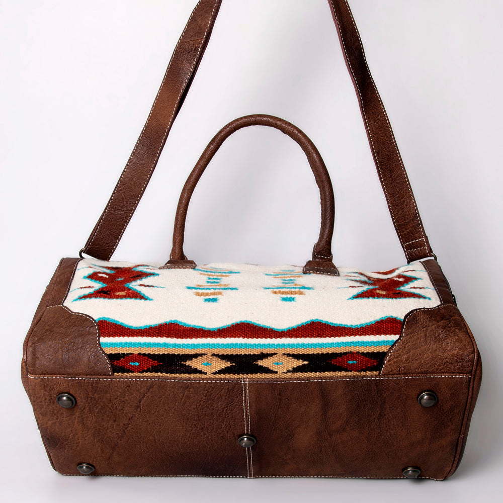 ADBG1012 American Darling Handwoven Saddle Blanket Leather Duffle Bag Western Travel Tote