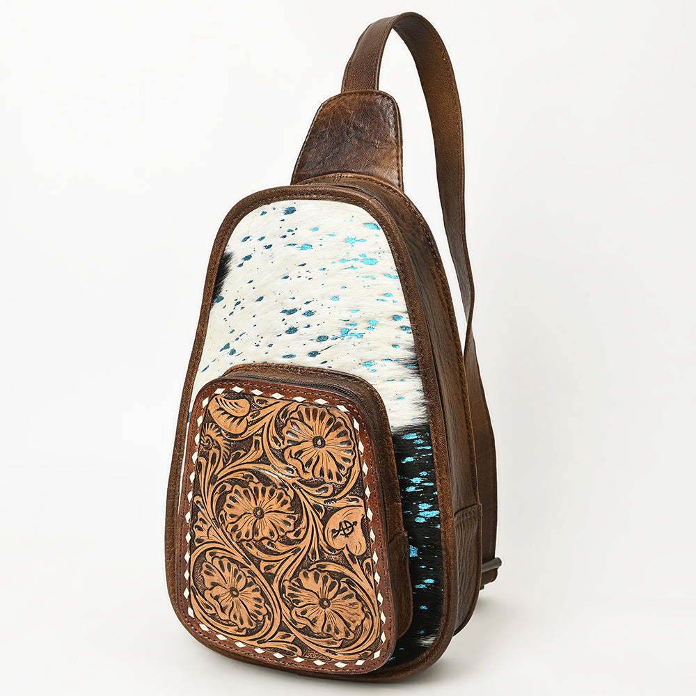 ADBG1146 American Darling Floral Hand Tooled Bag | Hair on Cowhide Sling