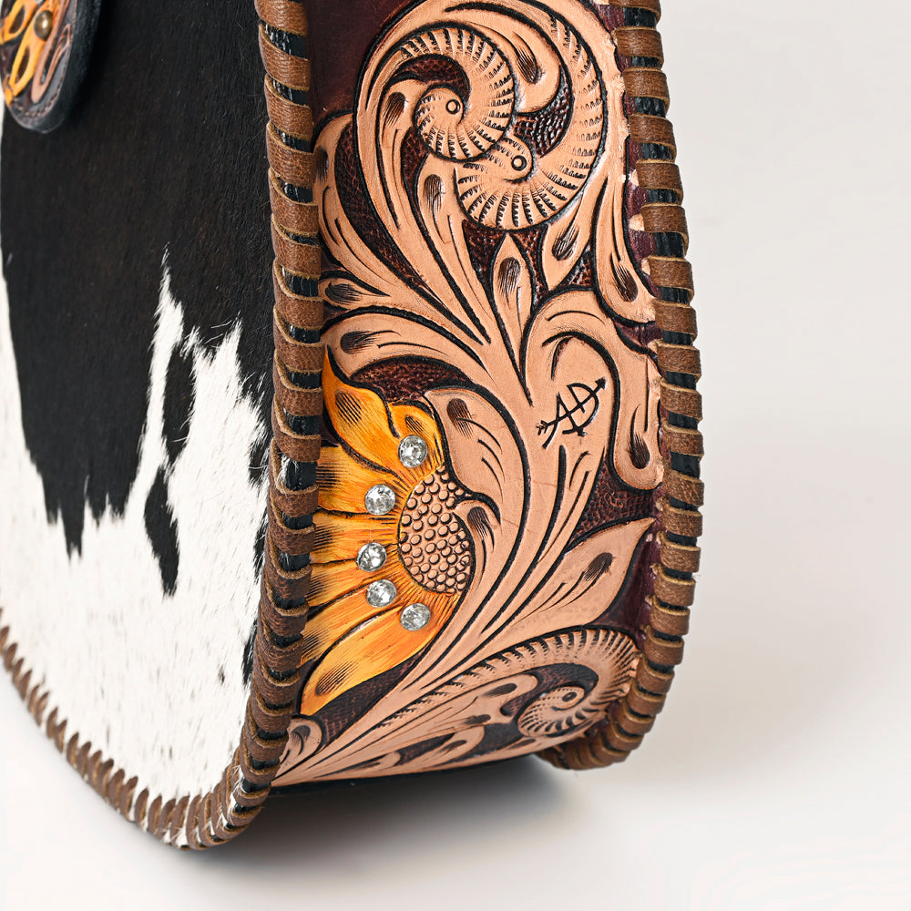 ADBG1076 American Darling Hair-on Cowhide Hobo Bag with Tooled Floral Strap Western Genuine Leather Purse