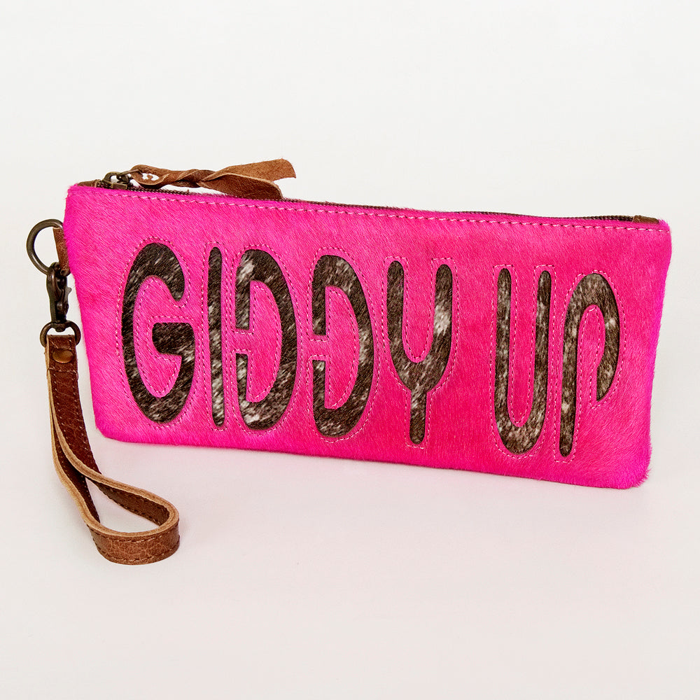 ADBG344 American Darling Western Leather Wristlet Bag with Hair-On Cowhide and Inlay