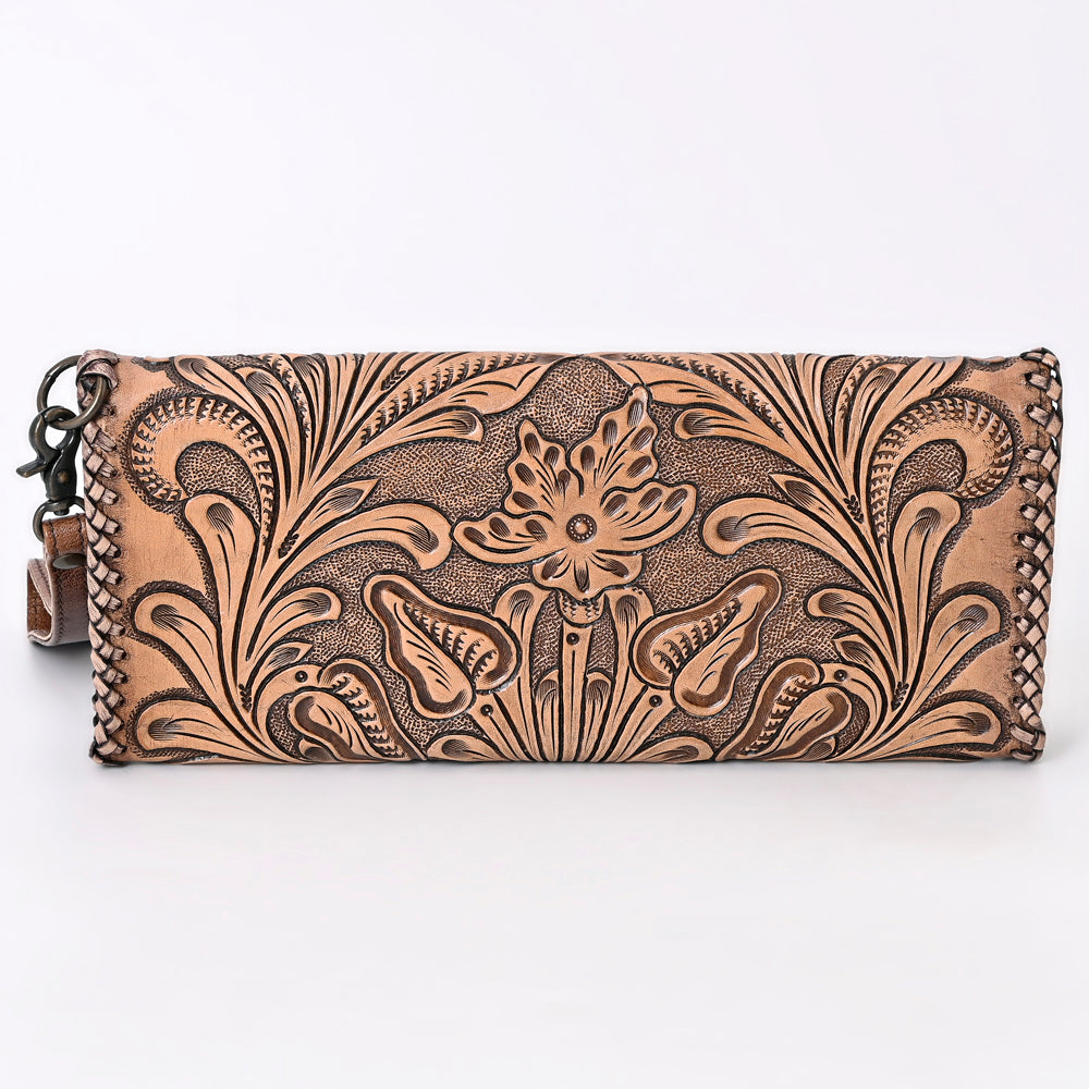 ADBG1105 American Darling Western Hand-Tooled Leather Wristlet Handbag Premium Floral Carved Women Purse