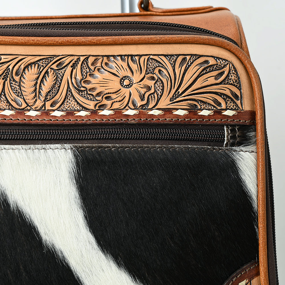 ADBG1612 American Darling Western Leather Travel Case with Hair-On Cowhide & Hand-Tooled Details