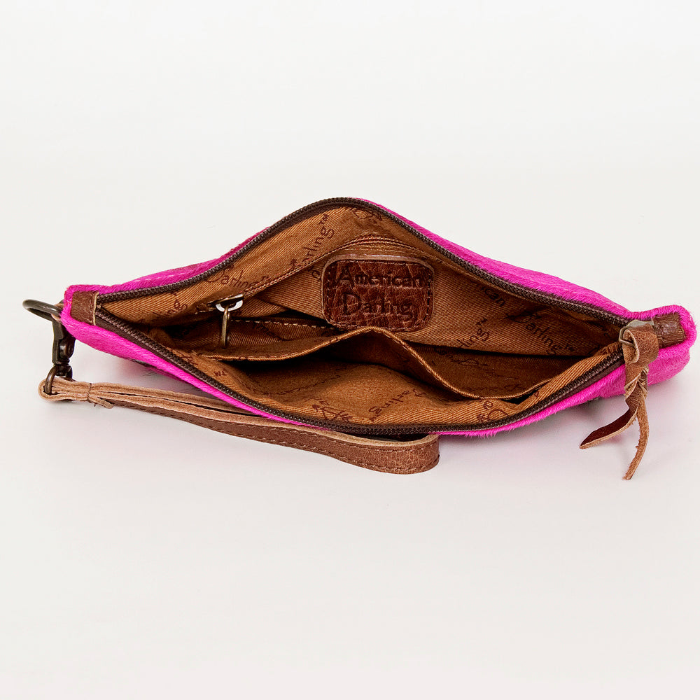 ADBG344 American Darling Western Leather Wristlet Bag with Hair-On Cowhide and Inlay