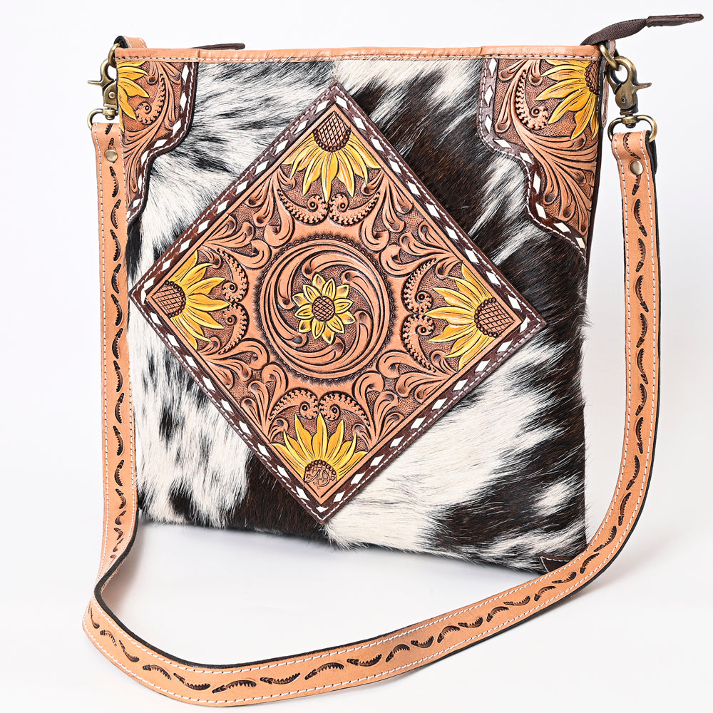 ADBGA343 American Darling Buck Stitched Hair-On Cowhide Hand Tooled Leather Large Cross body Bag