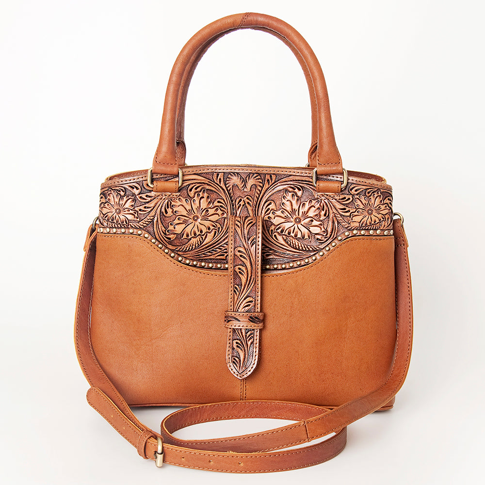 LC-ADBGI180A Hand-Tooled Tan Leather Western Tote - Cowgirl Shoulder Bag with Strap