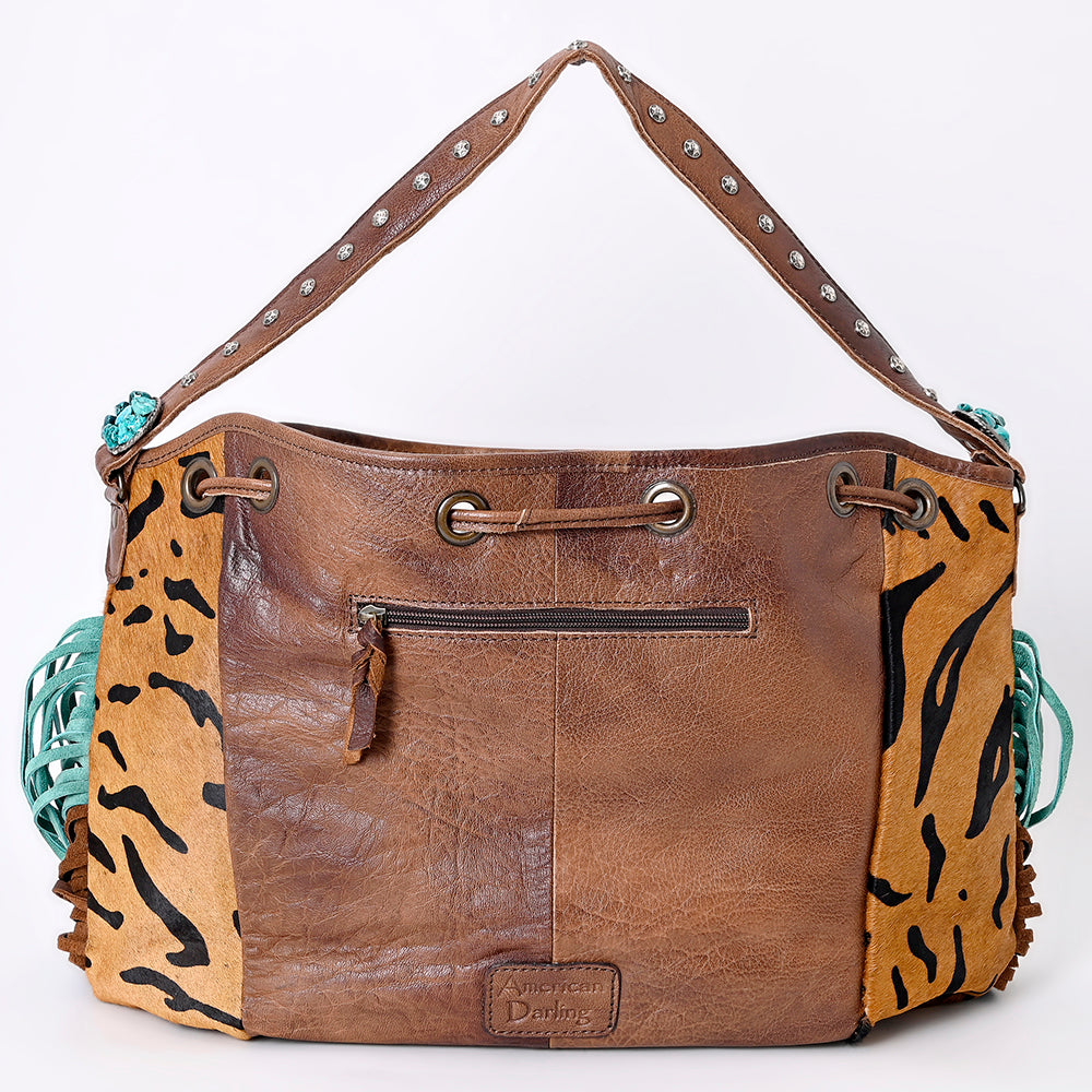 ADBG989 American Darling Hair-On Cowhide Western Leather Hobo Bag with Fringes