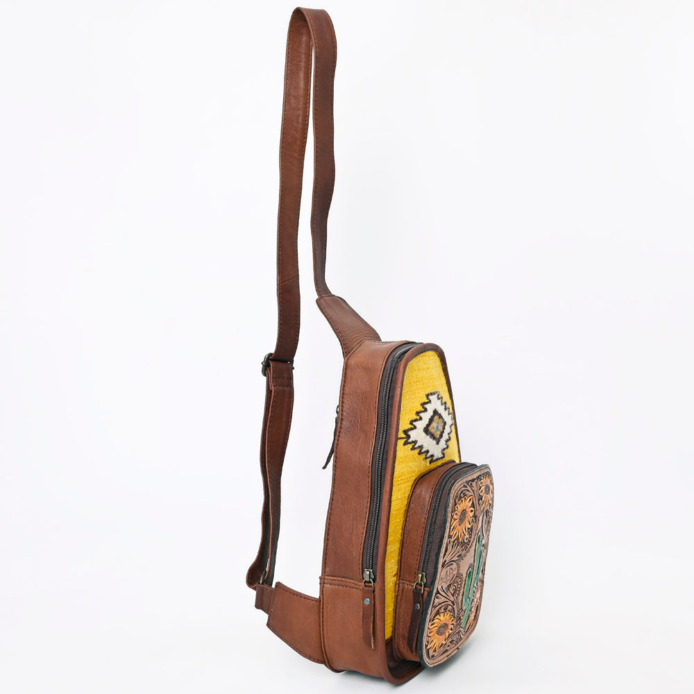 ADBG1146 American Darling Saddle Blanket Sling Bag | Floral Tooled Leather Backpack