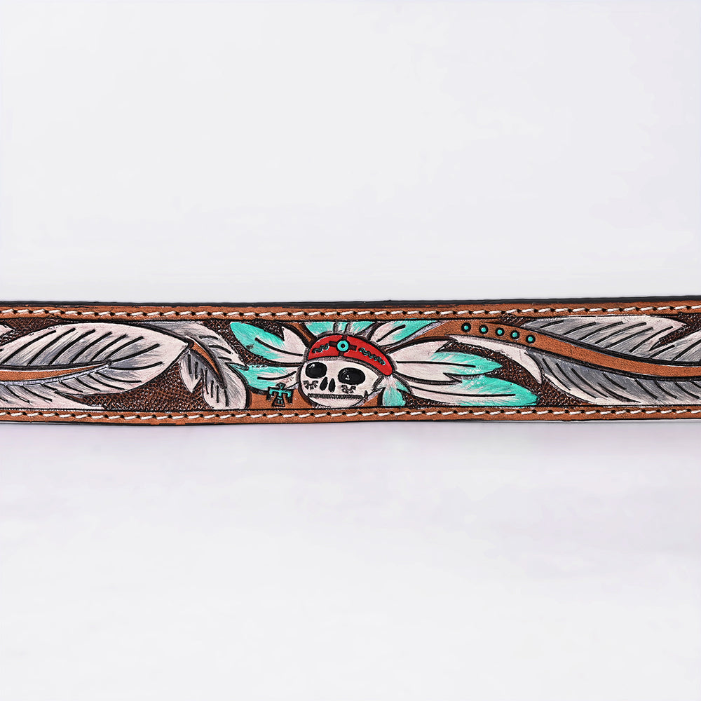 OHBTG104 American Darling Hand Tooled Leather Skull & Feather Belt