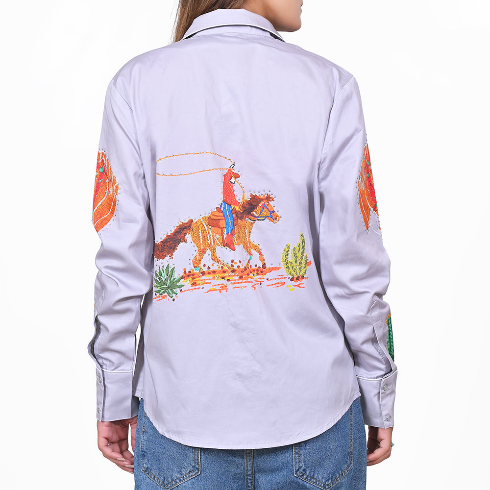 ADSH095 American Darling 100% Satin Cotton Crystal Western Rodeo Print Shirt