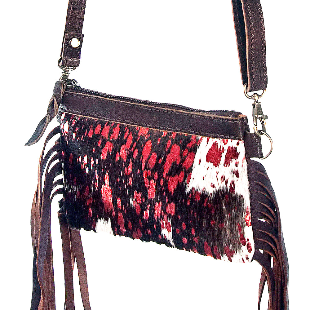 LC-ADBGS142 Hair-On Cowhide Crossbody - Western Fringe Leather Purse