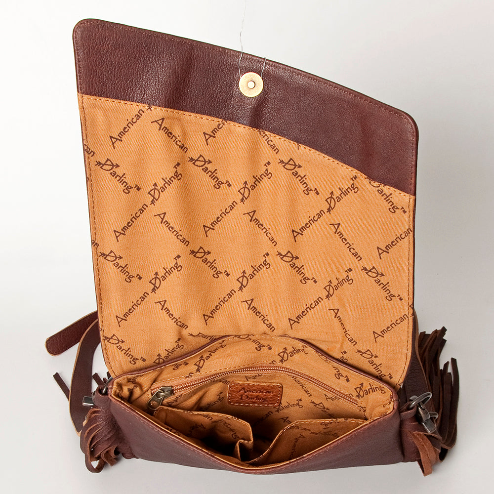 ADBG841 American Darling Western Small Cross body Bag Hand Tooled Floral with Fringes