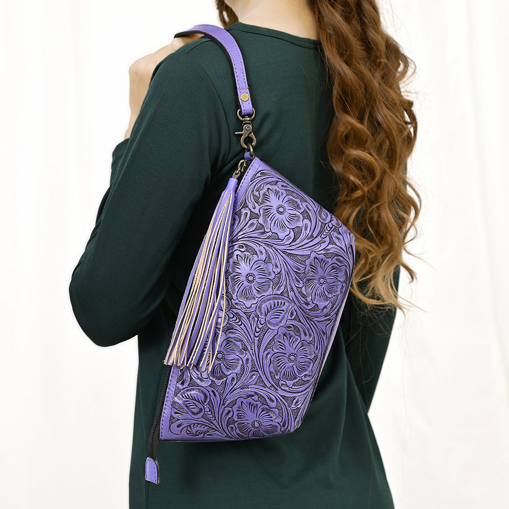 ADBG1234 American Darling Hand-Tooled Western Leather Wristlet Bag - Genuine Floral Carved Women Clutch