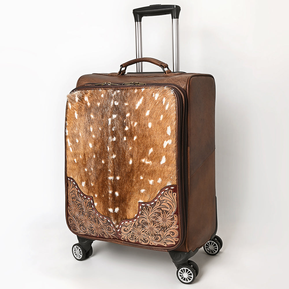 ADBG1599 American Darling Western Genuine Leather Travel Case with Hair-On Cowhide & Hand-Tooled Detailing
