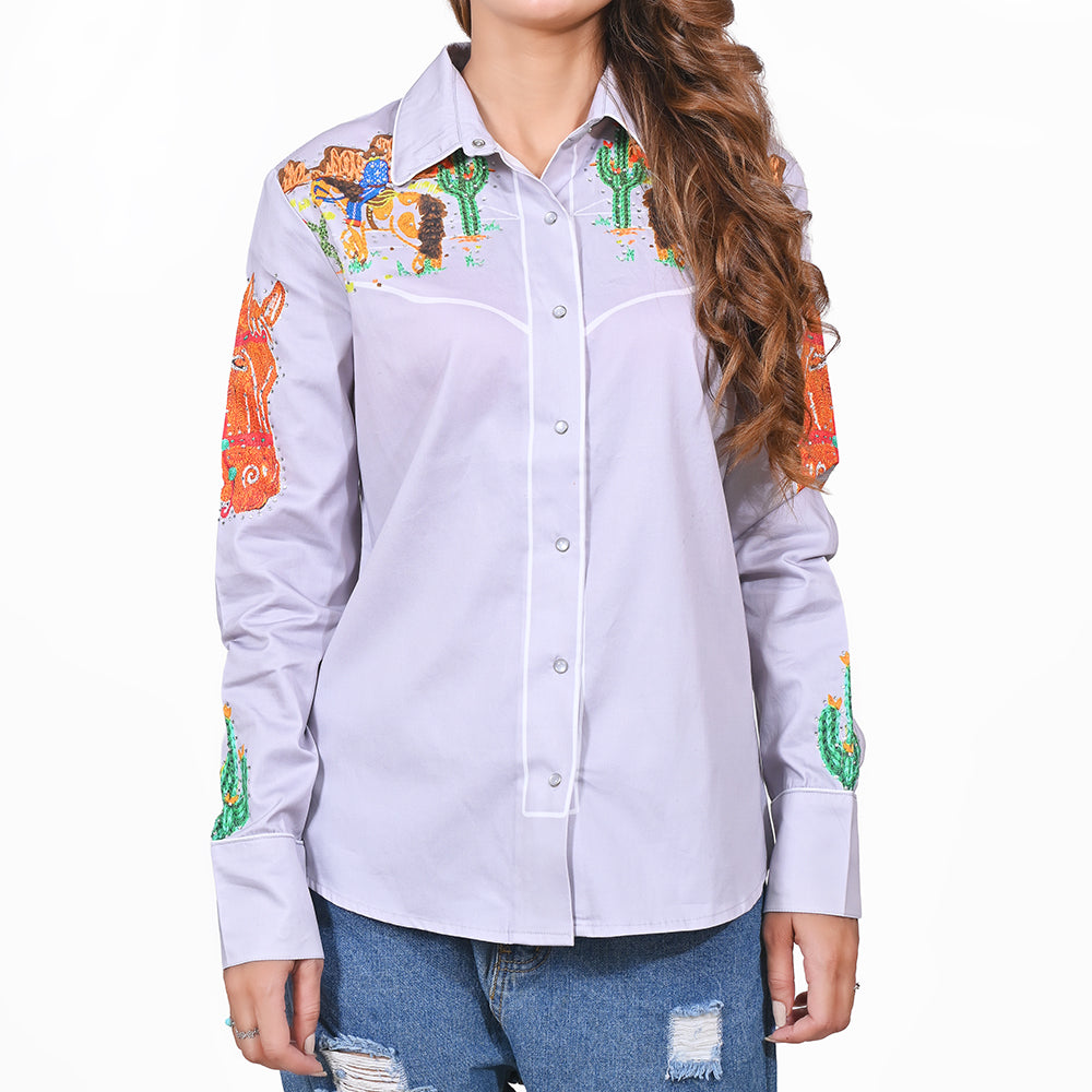 ADSH095 American Darling 100% Satin Cotton Crystal Western Rodeo Print Shirt
