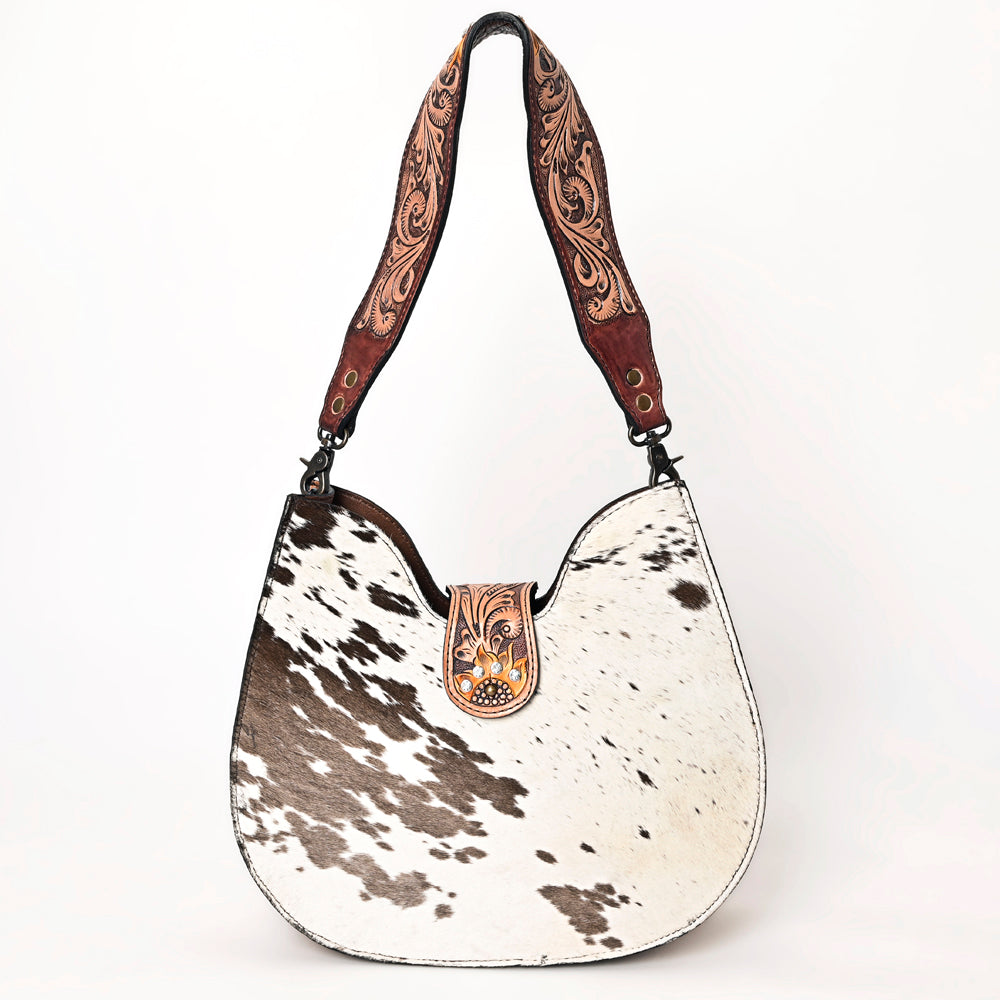 ADBG1076 American Darling Hair-on Cowhide Hobo Bag with Tooled Floral Strap Western Genuine Leather Purse