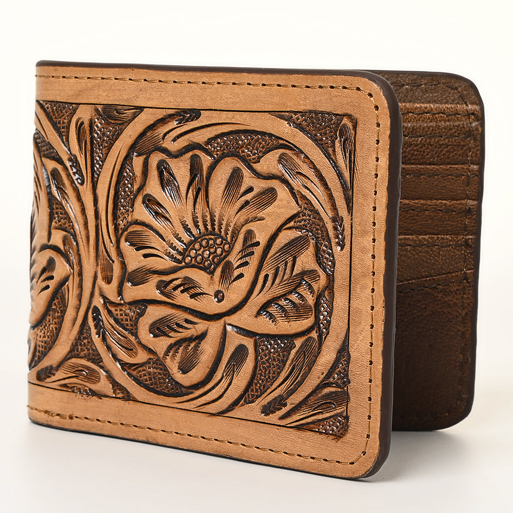 ADBG1313 American Darling Hand-Tooled Leather Bifold Wallet -Floral Carved Purse