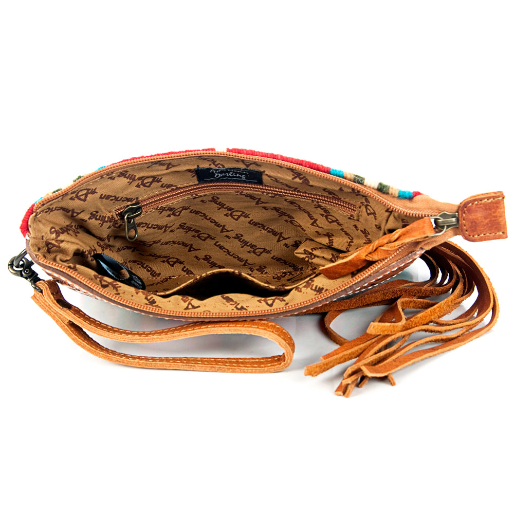 ADBG344 American Darling Western Leather Wristlet Bag with Hand Tooled Floral Carving & Saddle Blanket