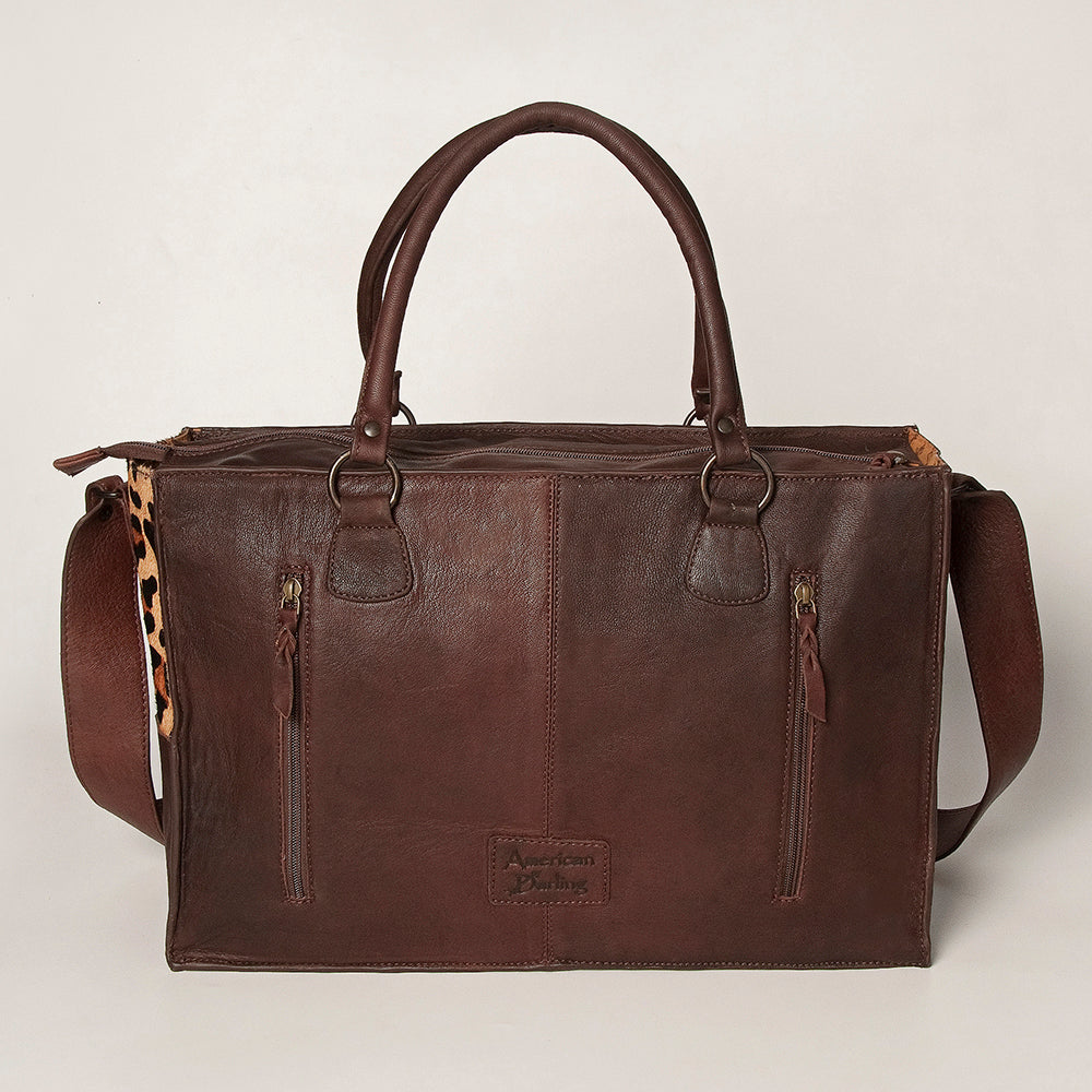 LC-ADBGZ200A Leopard Print Cowhide & Tooled Leather Tote Bag - Western Fringe Handbag with Shoulder Strap