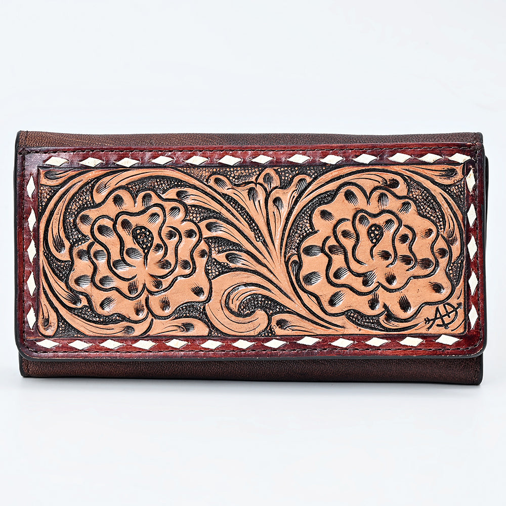 ADBG1842 American Darling Western Wallet Bag with Hand-Tooled Floral Carving and Buck Stitching