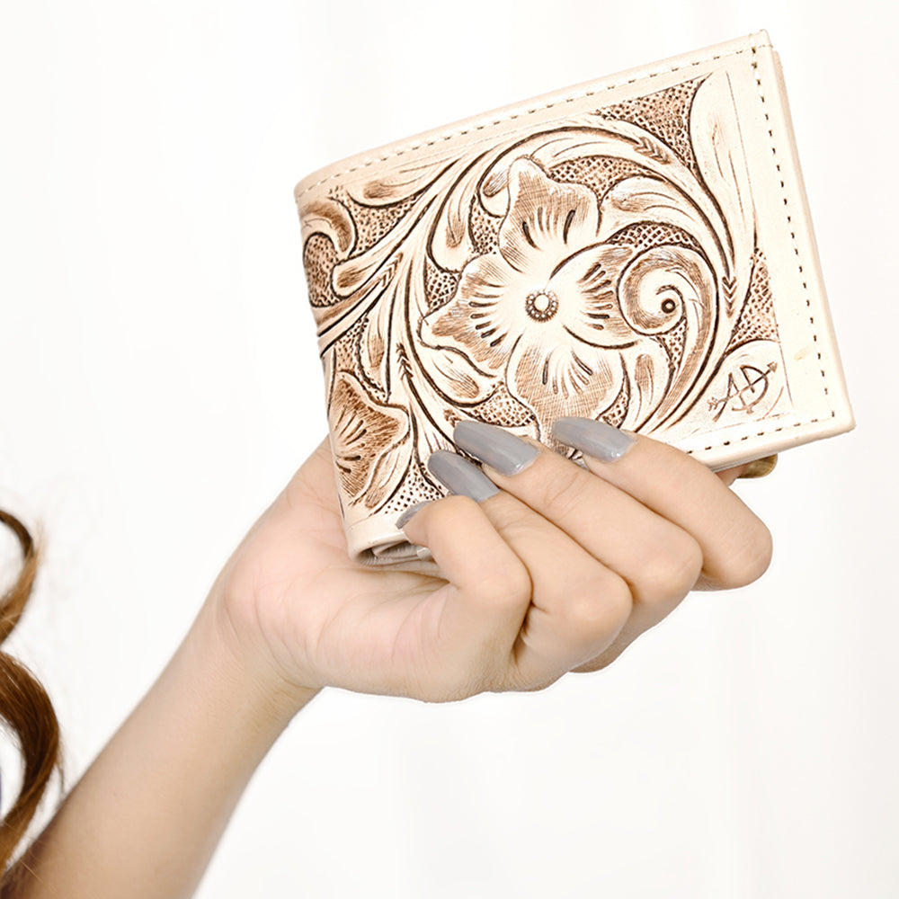 ADBG1236 American Darling Hand Tooled Leather Bifold Wallet -Floral Carved Purse