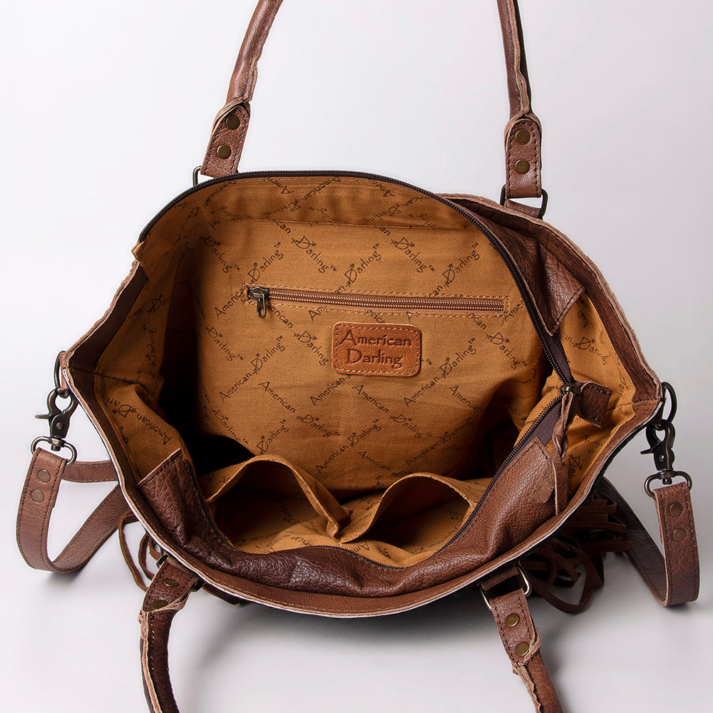 ADBG663 American Darling Hand Tooled Floral & Hair-On Cowhide Western Leather Tote Bag