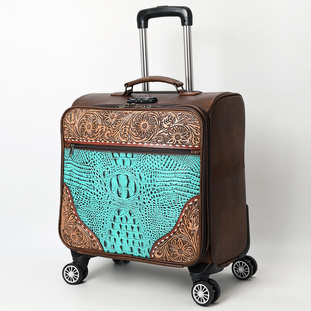 ADBG1569 American Darling Western Leather Travel Case with Hand Tooled Floral Carving Crocodile Embossed