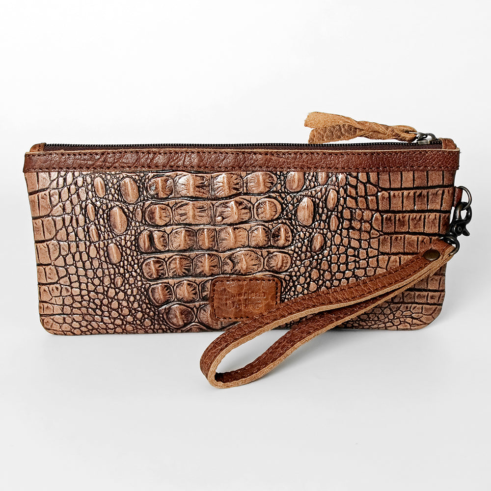 ADBG765 American Darling Western Leather Wristlet Bag - Crocodile Embossed Handcrafted Clutch