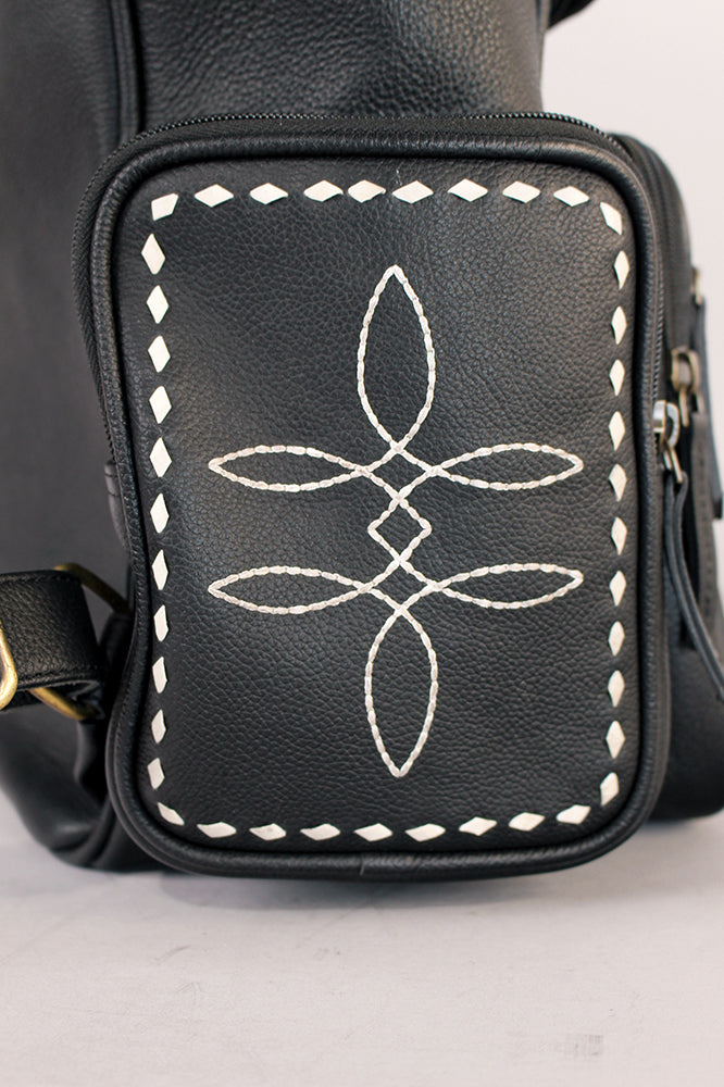 Midnight Rodeo Black Bootstitch Grain Leather Backpack
