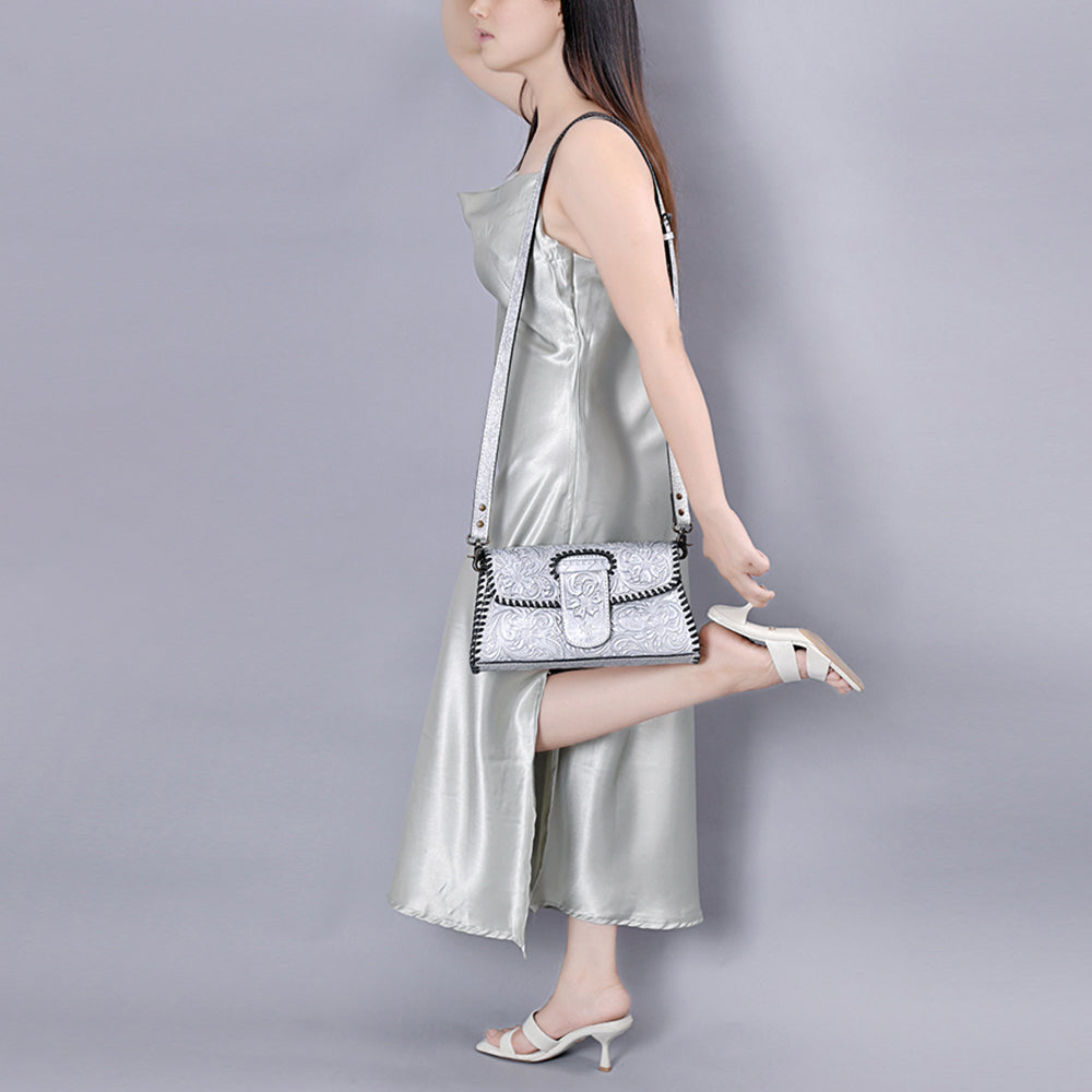 ADBG1134 American Darling Hand Tooled Floral Leather Wallet Bag Clutch & Crossbody Handbag