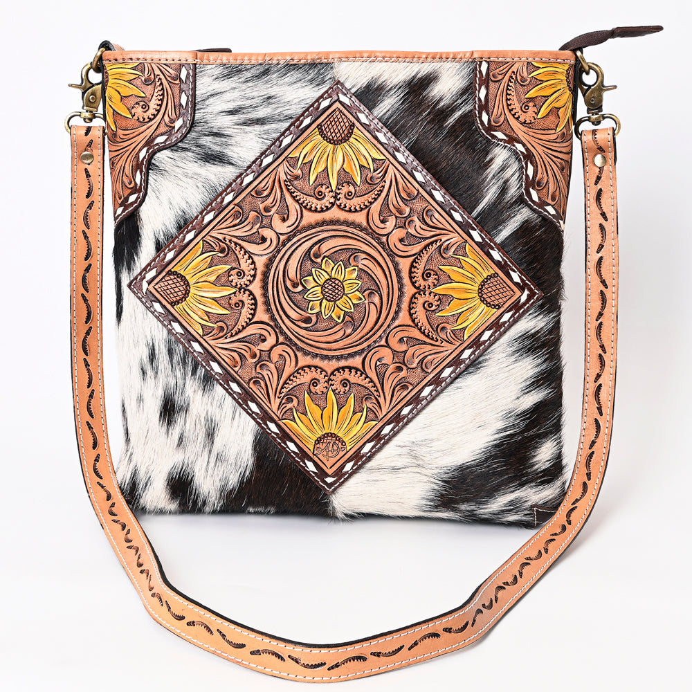 ADBGA343 American Darling Buck Stitched Hair-On Cowhide Hand Tooled Leather Large Cross body Bag