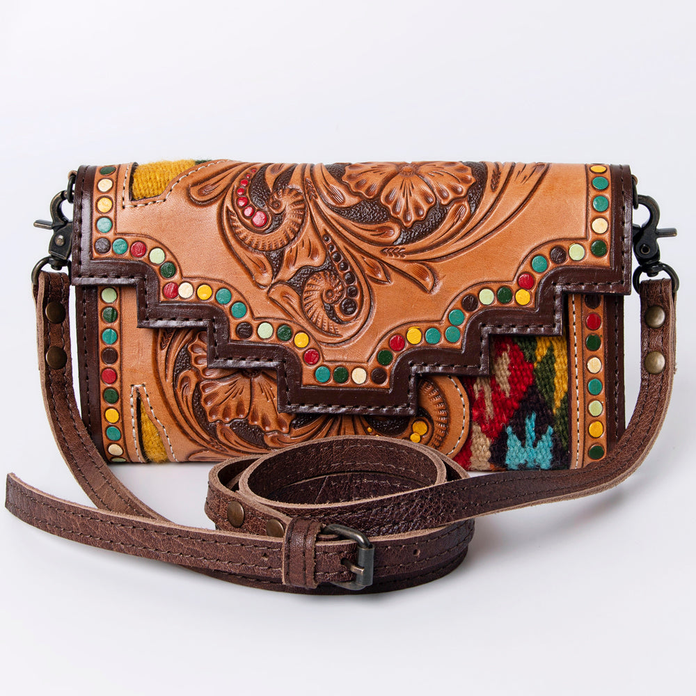 ADBG941 American Darling Handcrafted Wallet with Hand Tooled Floral Leather & Woven Saddle Blanket