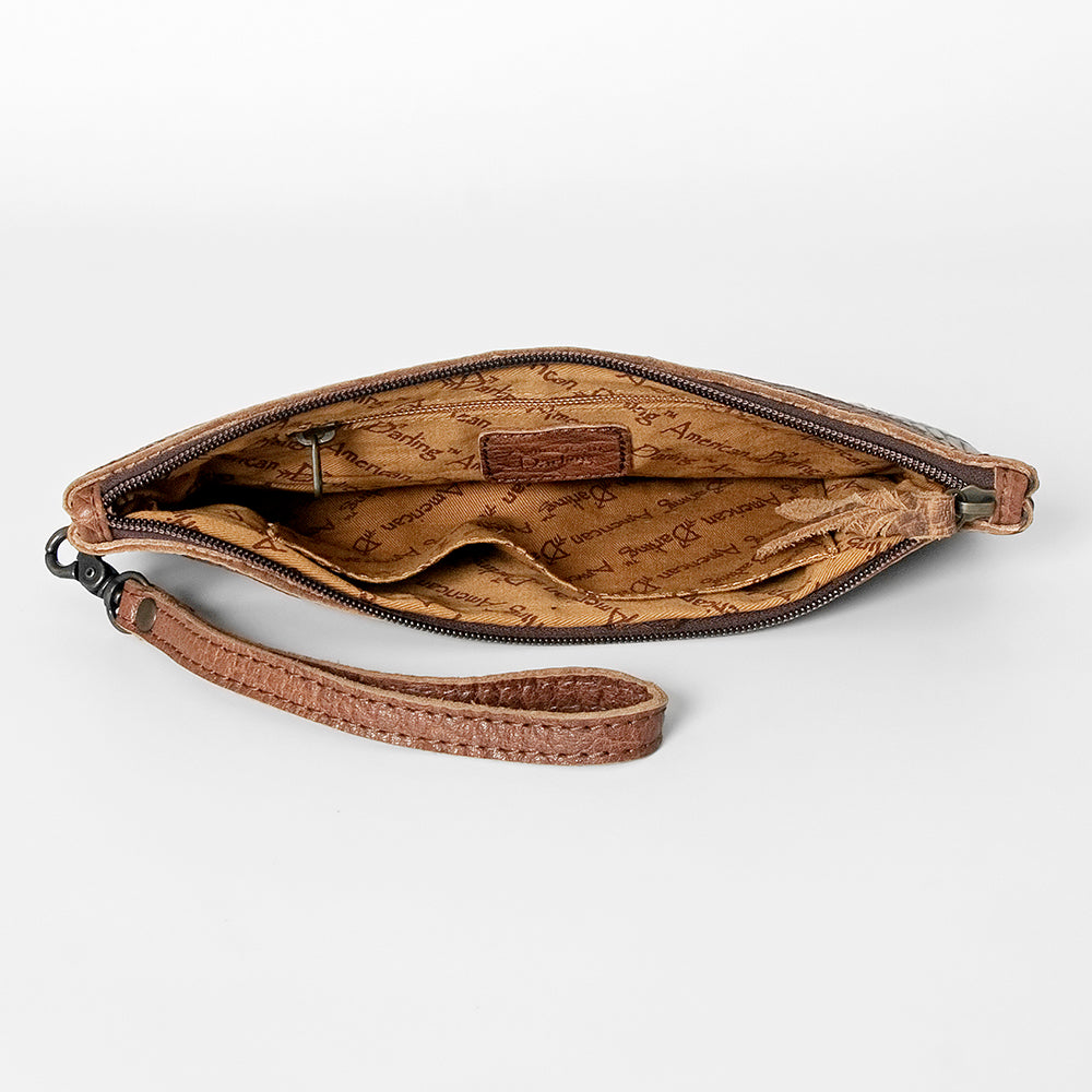 ADBG765 American Darling Western Leather Wristlet Bag - Crocodile Embossed Handcrafted Clutch